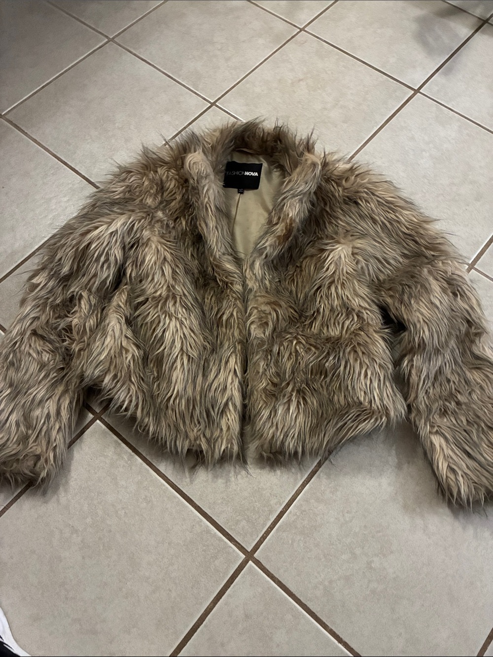 Fashion Nova Taupe Faux Fur Cropped Jacket